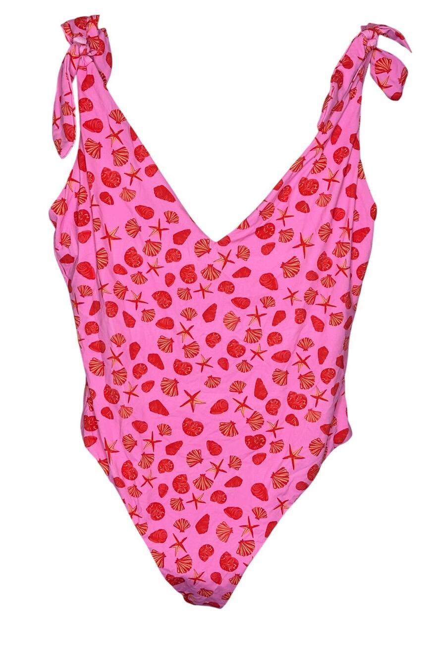 Aqua NWT Sea‎ Shell Starfish One Piece Swimsuit Pink Red Tie Straps L Monokini